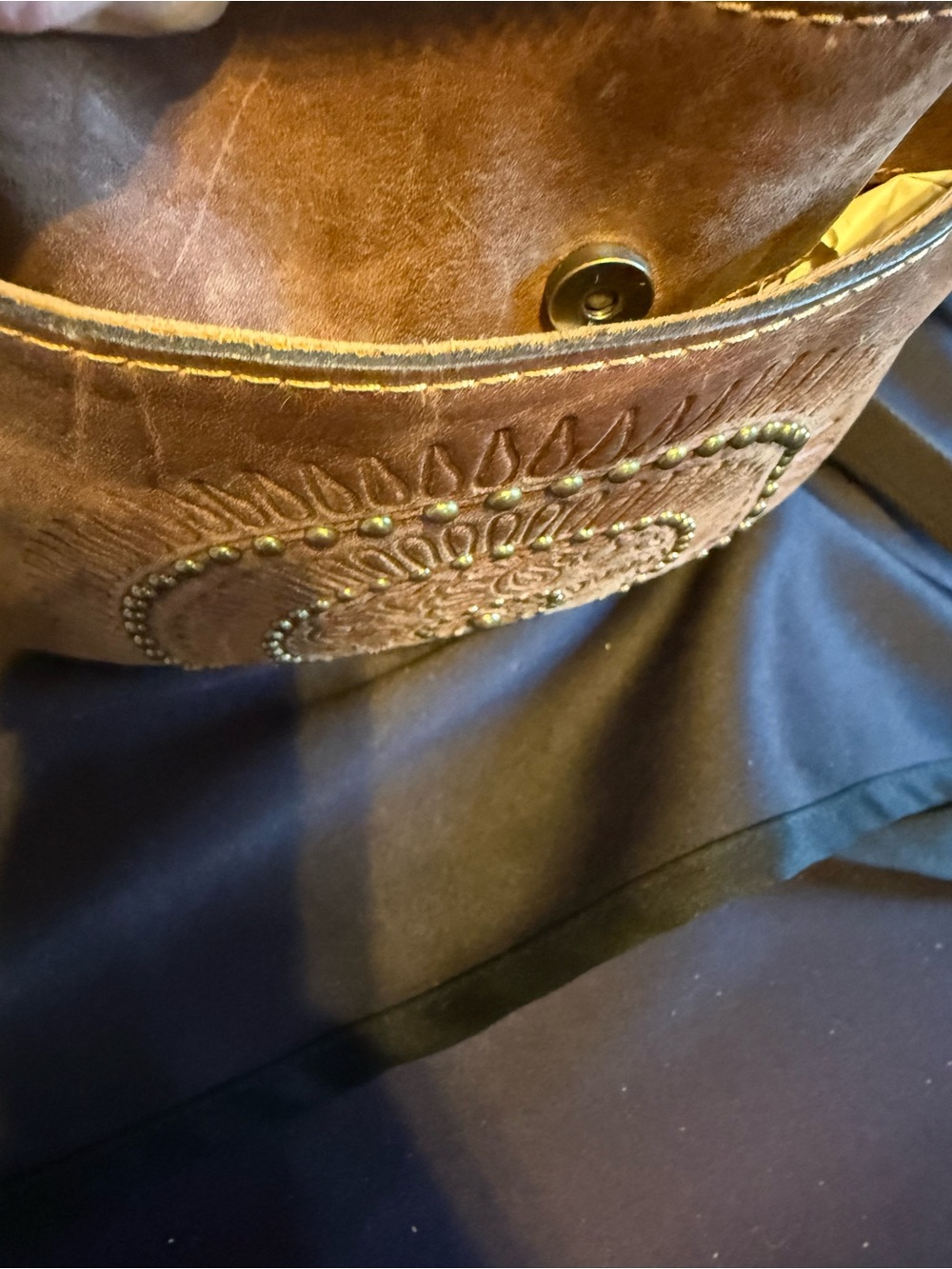 Patricia Nash Francesca Leather Tooled Studded Mandala Crossbody Bag Tan - Picture 12 of 16
